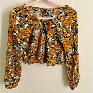 Floral yellow cropped blouse
